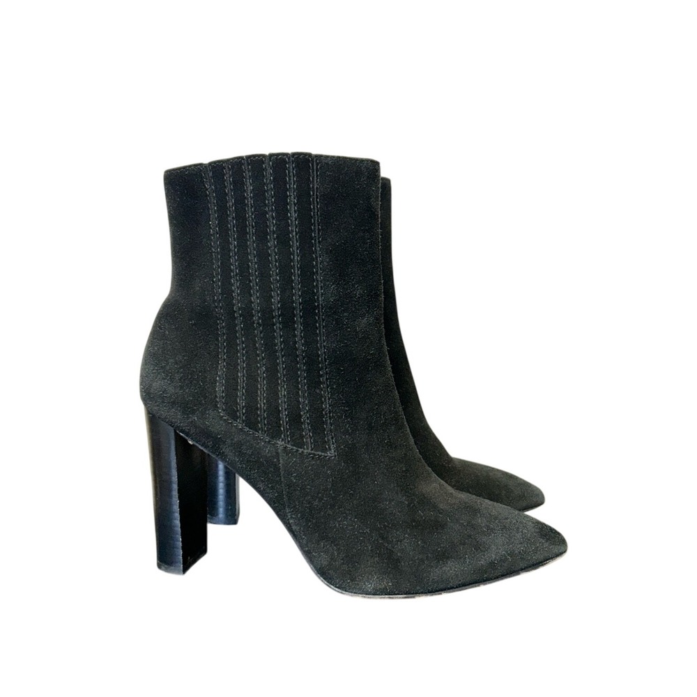 Paigeā Black Suede Pointed Toe Ankle Boots 4" Block Heel - Size 8 Quiet Luxury